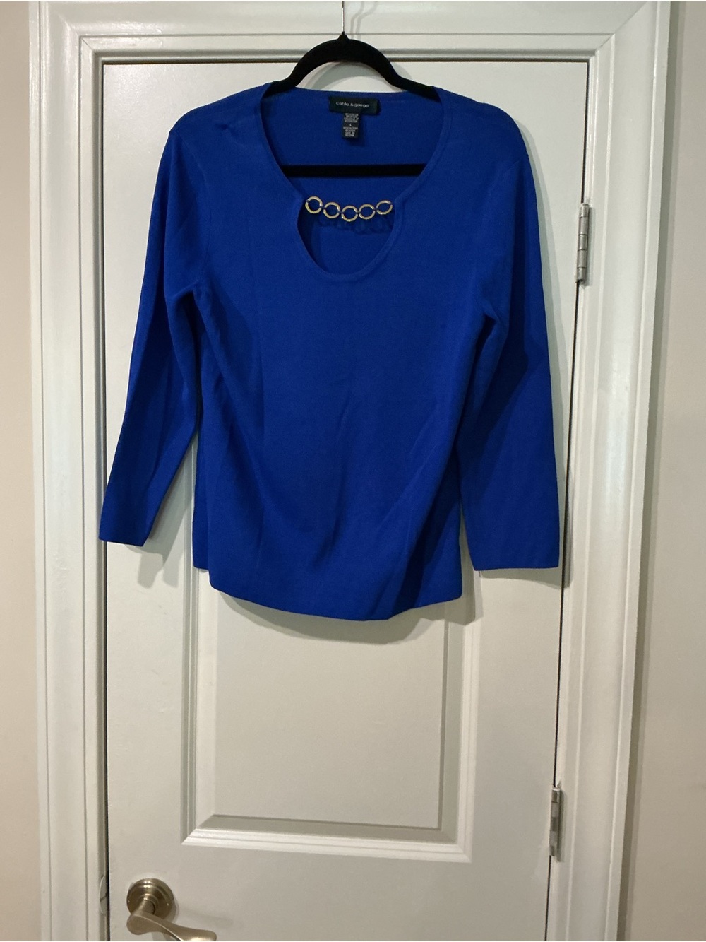 Cable & Gauge Royal Blue Long Sleeve Scoop Neck Top with Ring Detail